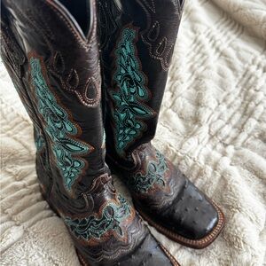 Lucchese Dark Brown Half Quill Ostrich Boots